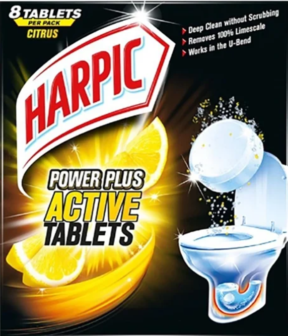 Harpic Power Plus Toilet Cleaner 8 Active Tablets Deep clean without scrubbing Remove 100% limescale Works in the u-bend Pack size: 200g - Citrus Scent
