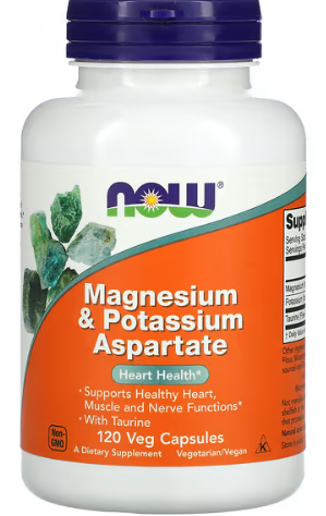 NOW Foods, Magnesium & Potassium Aspartate, 120 Veg Capsules - EXP 10/2024