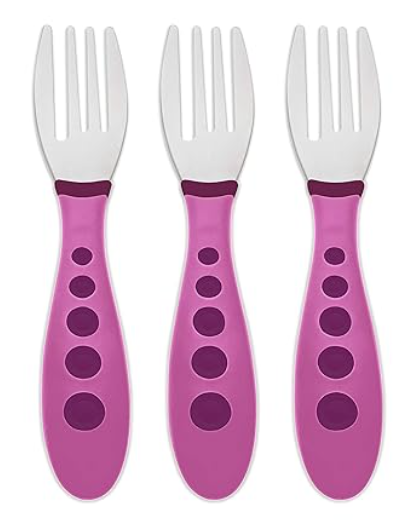 First Essentials by NUK Kiddy Cutlery 9 Piece Fork Set Purple Green & Blue