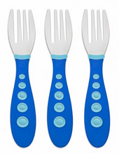 Load image into Gallery viewer, First Essentials by NUK Kiddy Cutlery 9 Piece Fork Set Purple Green &amp; Blue
