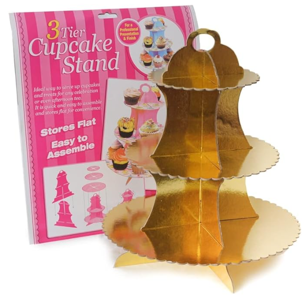 3 Tier Cardboard Cupcake Stand Cake Holder & Desserts Display (Gold)