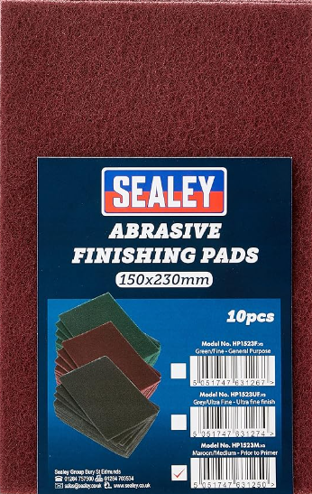 Sealey HP1523M Abrasive Finishing Pad 150 x 230mm Medium Pack of 10,Red