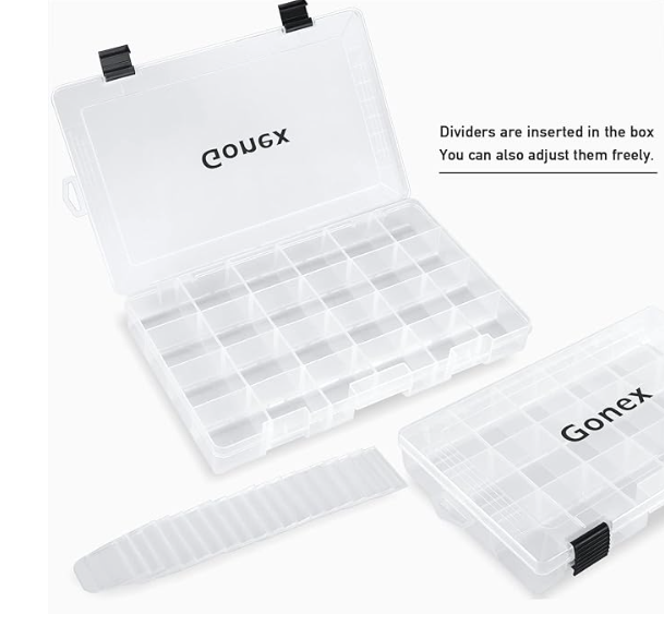 Gonex Fishing Tackle Box 4 Pack with 24 Grids inserts Transparent Plastic Box Storage Organizer Box with Adjustable Dividers for Jewelry Beads Earring Container Tool Fishing Hook Small Accessories