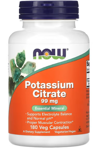 NOW Foods, Potassium Citrate, 99 mg, 180 Veg supplement Capsules EXP - 02/2025