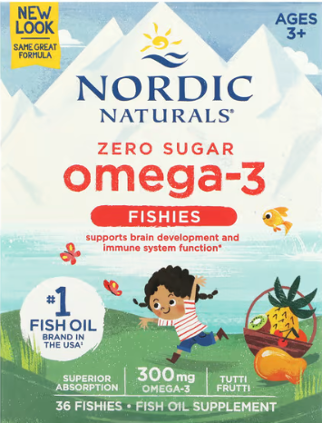 Nordic Naturals, Omega-3 Fishies, Zero Sugar, Ages 3+, Tutti Frutti, 300 mg, 36 Fishies EXP - 09/2025