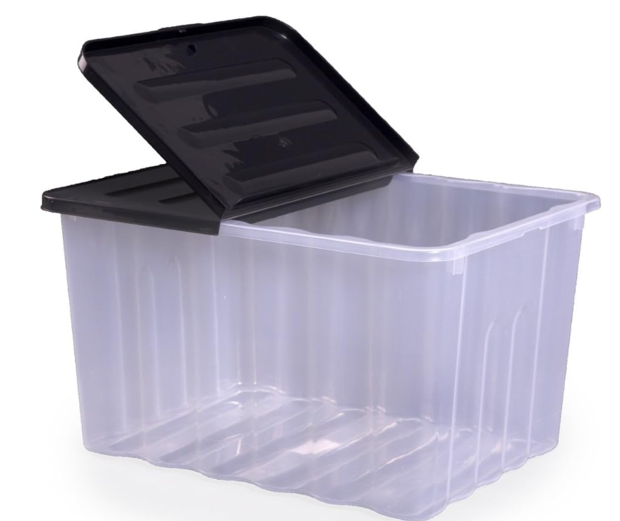 Strata 110lt Super Nova Large Plastic Storage Box and Lid (Pack of 2) Clear/Black Lid