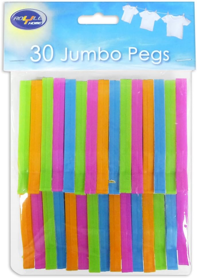 Pack of 30 Jumbo Multi Coloured Clothes Pegs Strong Washing Clothing Hanging