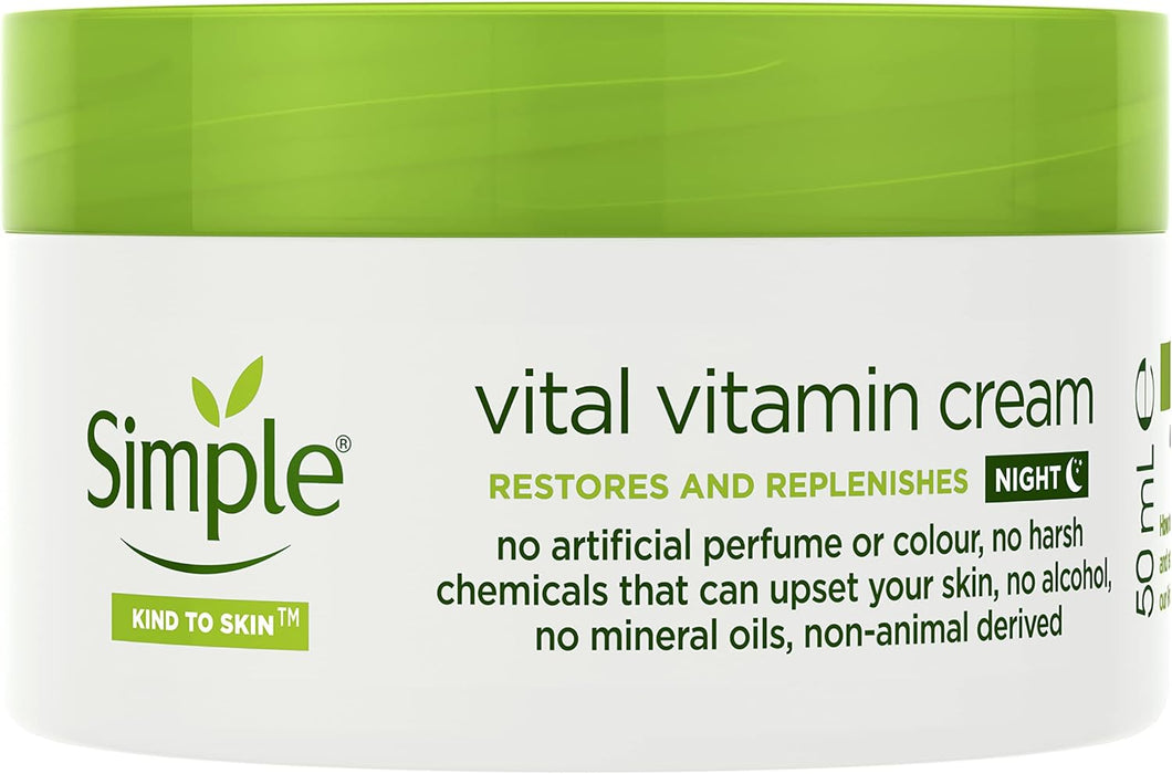 Simple Kind to Skin Vital Vitamin Night Cream restores and replenishes skin face moisturiser 50 ml