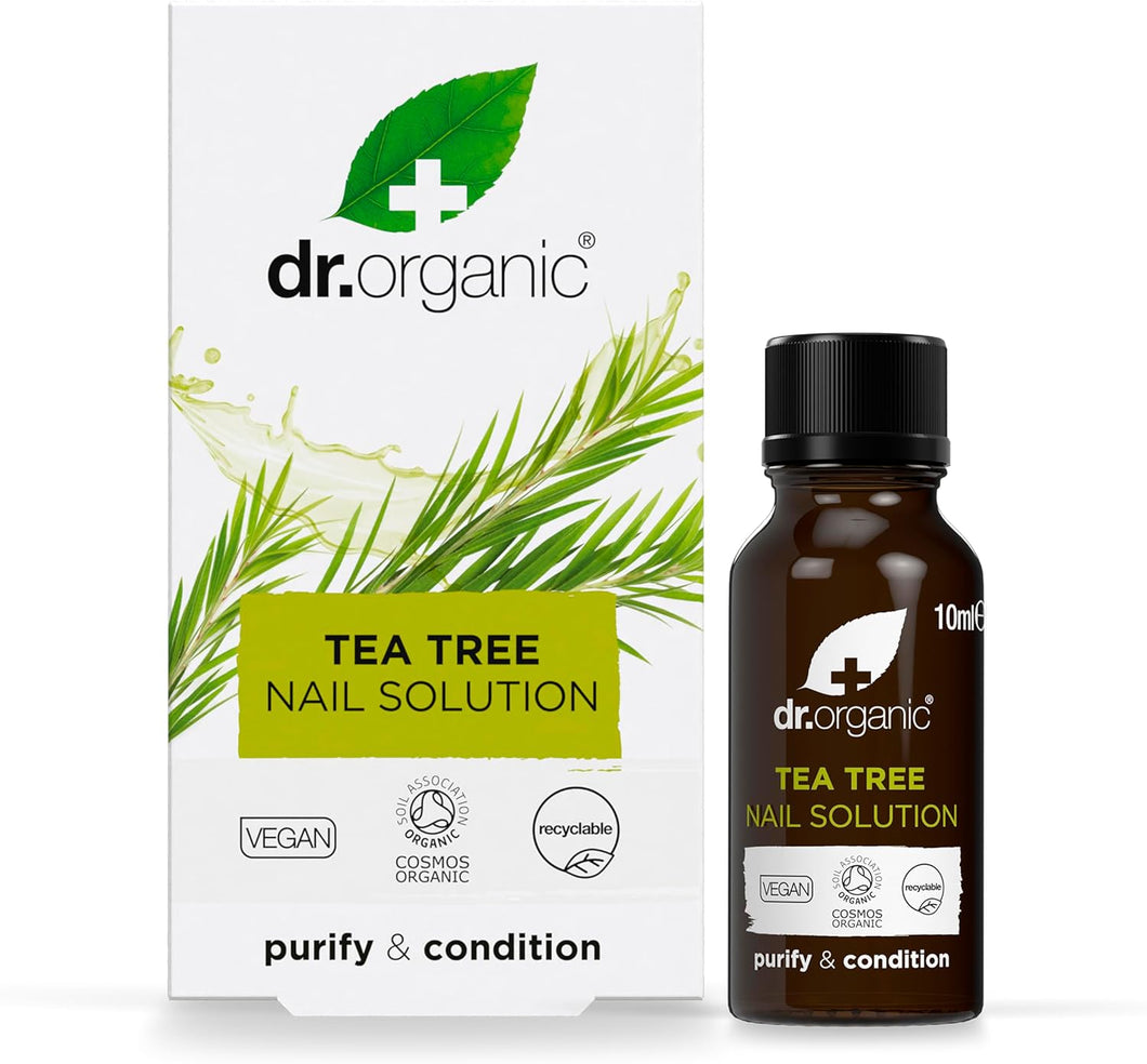 Dr Organic Tea Tree Nail Solution, Purifying, Conditioning, Natural, Vegan, Cruelty-Free, Paraben & SLS-Free, Certified Organic, Packaging may vary, 10ml