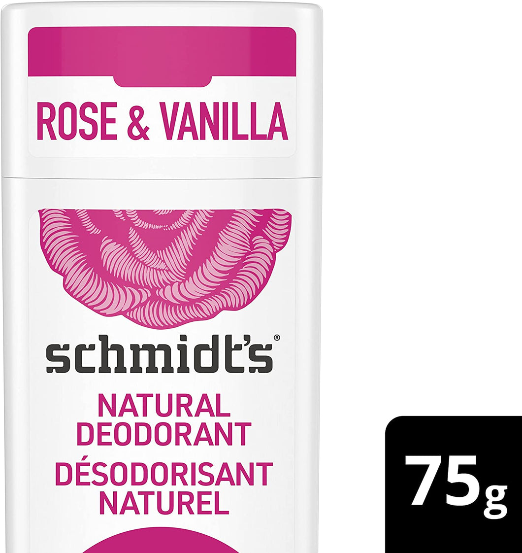 Schmidt's Rose and Vanilla Natural Deodorant Stick for Odour Protection and Wetness Relief 75 g