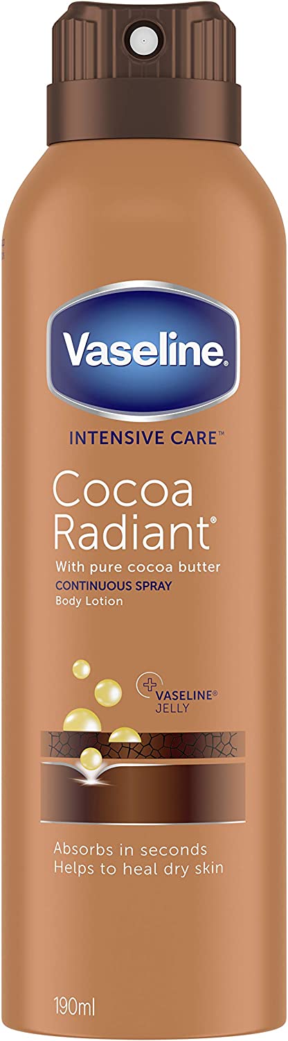 Vaseline Intensive Care Cocoa Radiant with Vaseline Jelly Spray Moisturiser for Very Dry Skin 190 ml (Pack of 2)