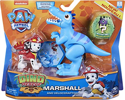 Paw Patrol, Dino Rescue Marshall and Dinosaur Action Figure Set, for Kids Aged 3 and Up