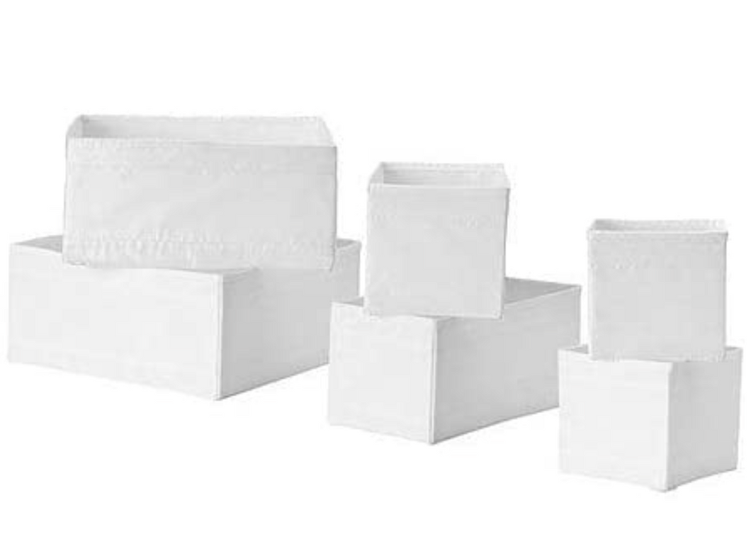 SKUBB White Storage Boxes-Set of 6 (14x14x13 cm, 28x14x13 cm and 28x28x13 cm, 2 of each)