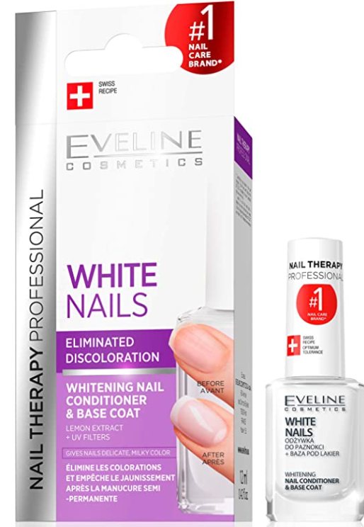 Eveline Cosmetics Repair Therapy Nail Whitener 3in1 Strengthening Nail Hardener Serum against Discolourations | 12 ml | Whitening Nails | Prevents Nails Yellowing | Beautiful Manicure Look