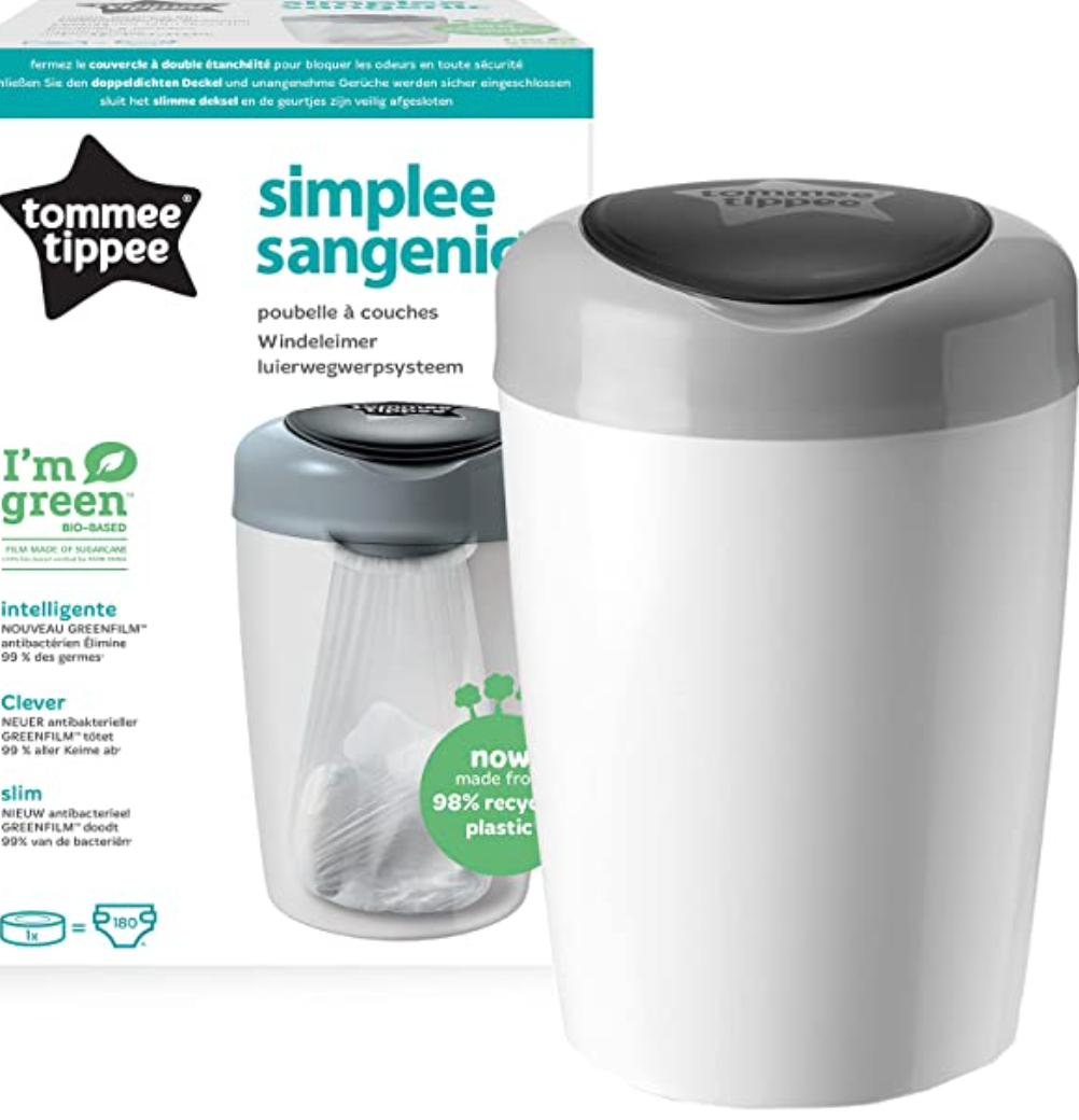 Tommee Tippee Simplee Sangenic Nappy Disposal Bin, Grey With Blue Lid