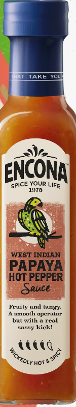 West Indian Encona Papaya Hot Pepper Sauce - BB 09/2023 6 x 142ml