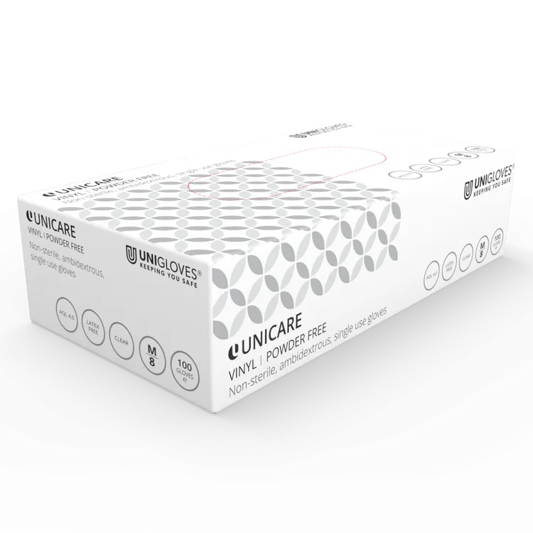 Unigloves Clear Unicare Disposable Vinyl Gloves – Powder Free ( Small)